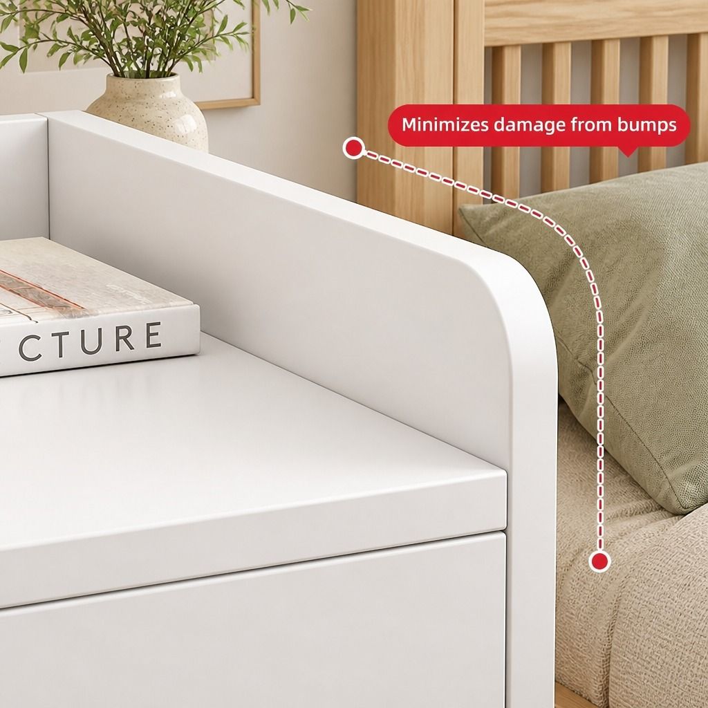HYGGO White Minimalist Nightstand Bedside Table Triple Drawer Wooden Handles Tray view 4