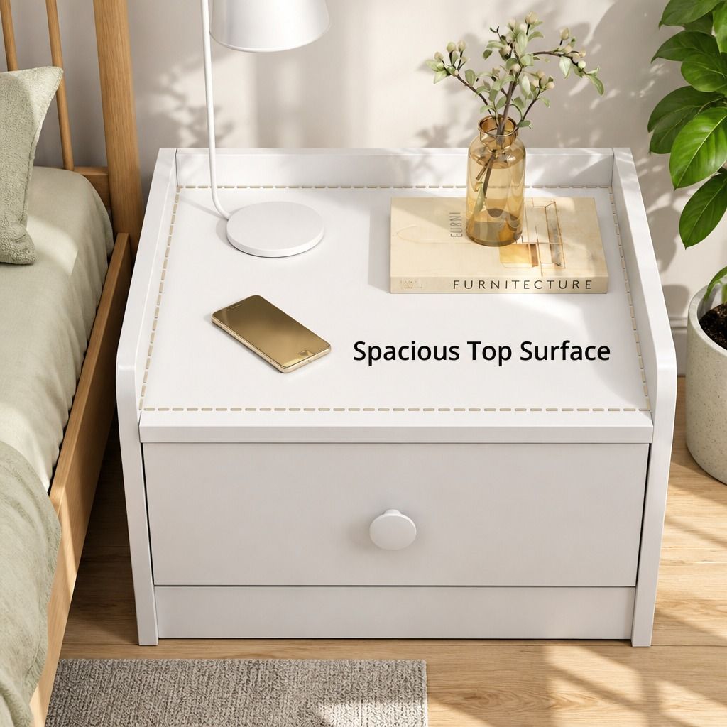 HYGGO White Minimalist Nightstand Bedside Table Triple Drawer Wooden Handles Tray view 7