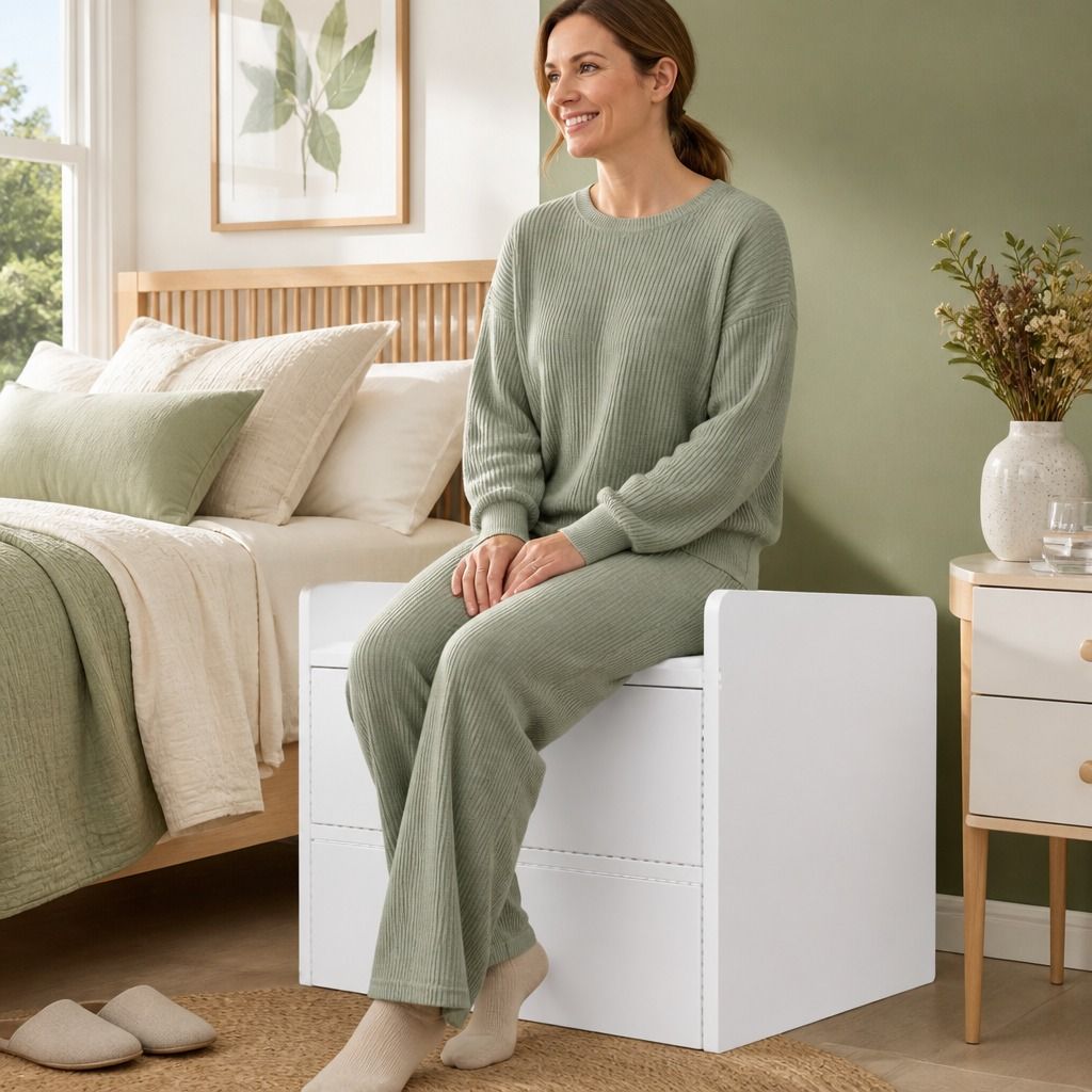 HYGGO White Minimalist Nightstand Bedside Table Triple Drawer Wooden Handles Tray view 8