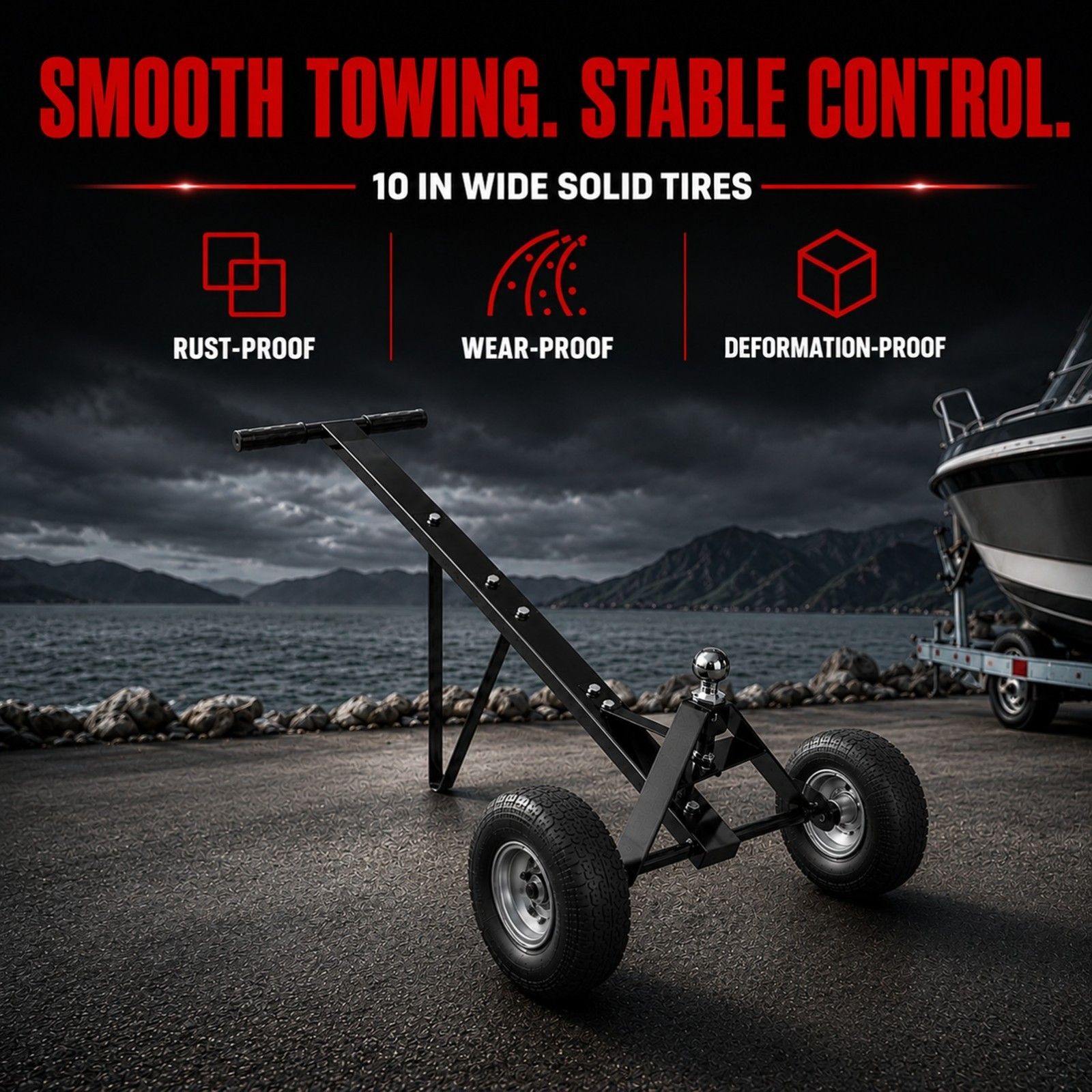 600lbs Trailer Dolly with 48mm Ball Solid Tires Portable Tow Dolly Wheel Tow view 3