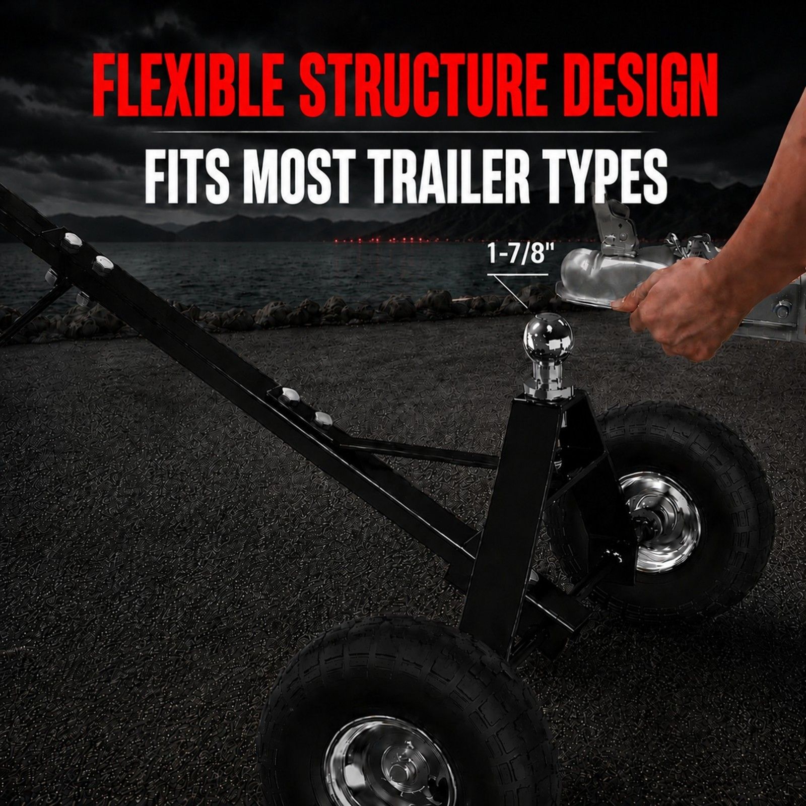 600lbs Trailer Dolly with 48mm Ball Solid Tires Portable Tow Dolly Wheel Tow view 5