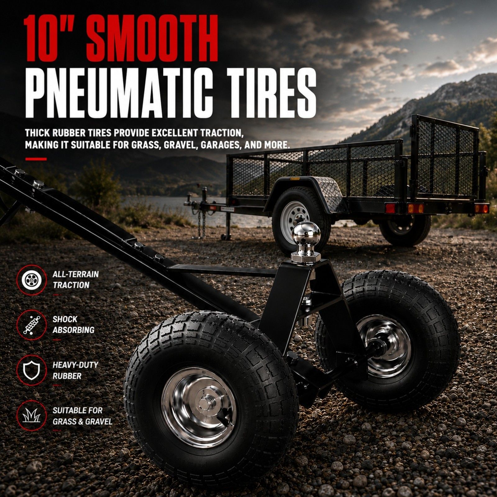600lbs Trailer Dolly with 48mm Ball Solid Tires Portable Tow Dolly Wheel Tow view 7
