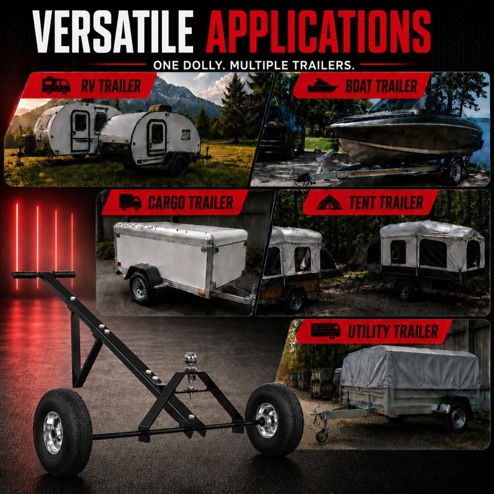 600lbs Trailer Dolly with 48mm Ball Solid Tires Portable Tow Dolly Wheel Tow view 8