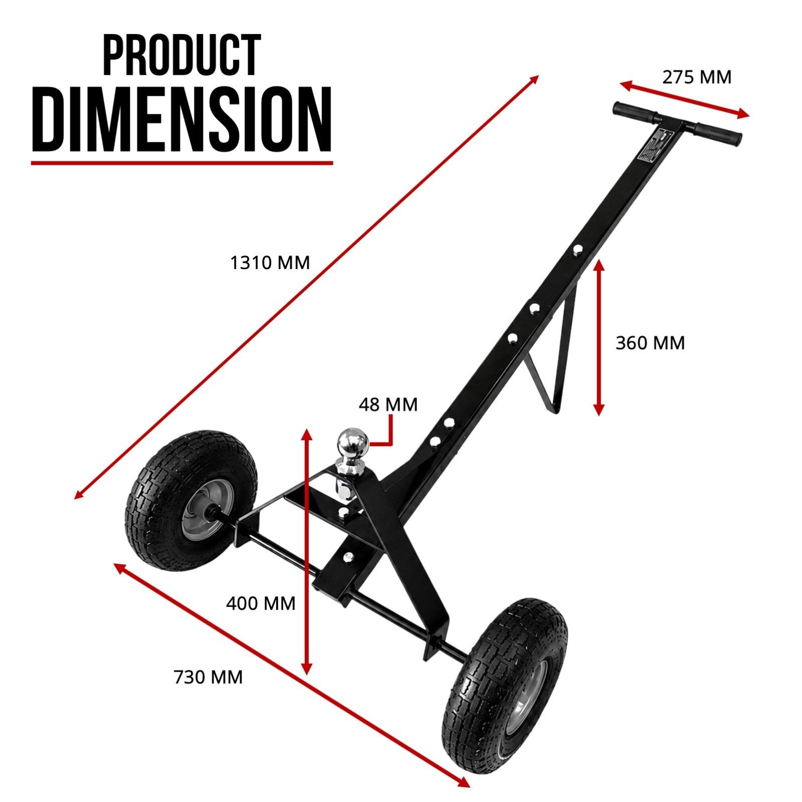 600lbs Trailer Dolly with 48mm Ball Solid Tires Portable Tow Dolly Wheel Tow view 9