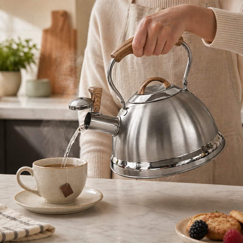 2.8L Whistling Kettle Stainless Steel Foldable Handle Camping Home Office Silver view 6