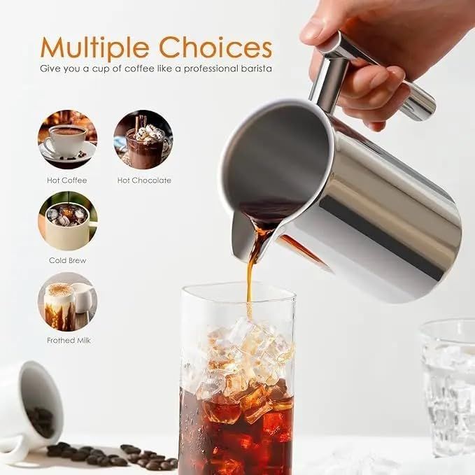 Silver French Press Coffee Maker 1000ml with Coffee Bean Can + Extra Filter view 2