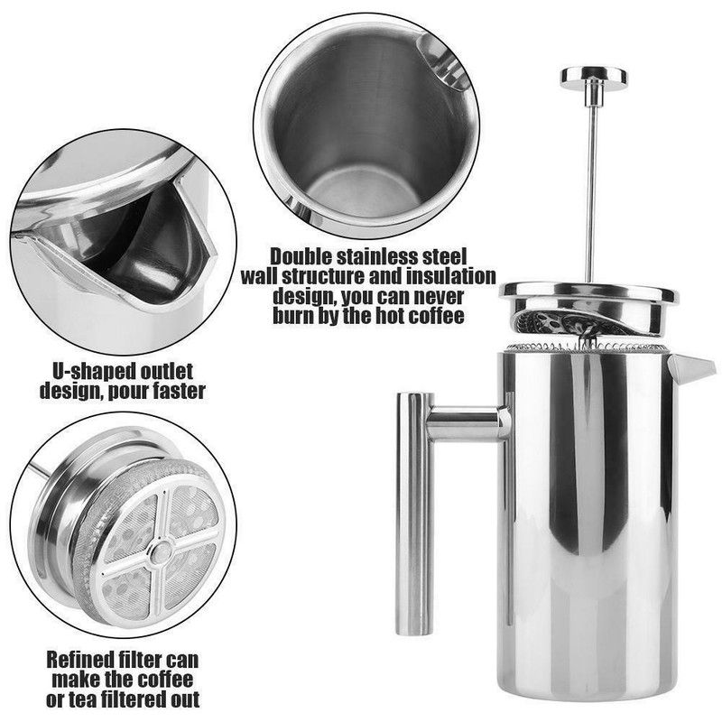 Silver French Press Coffee Maker 1000ml with Coffee Bean Can + Extra Filter view 3