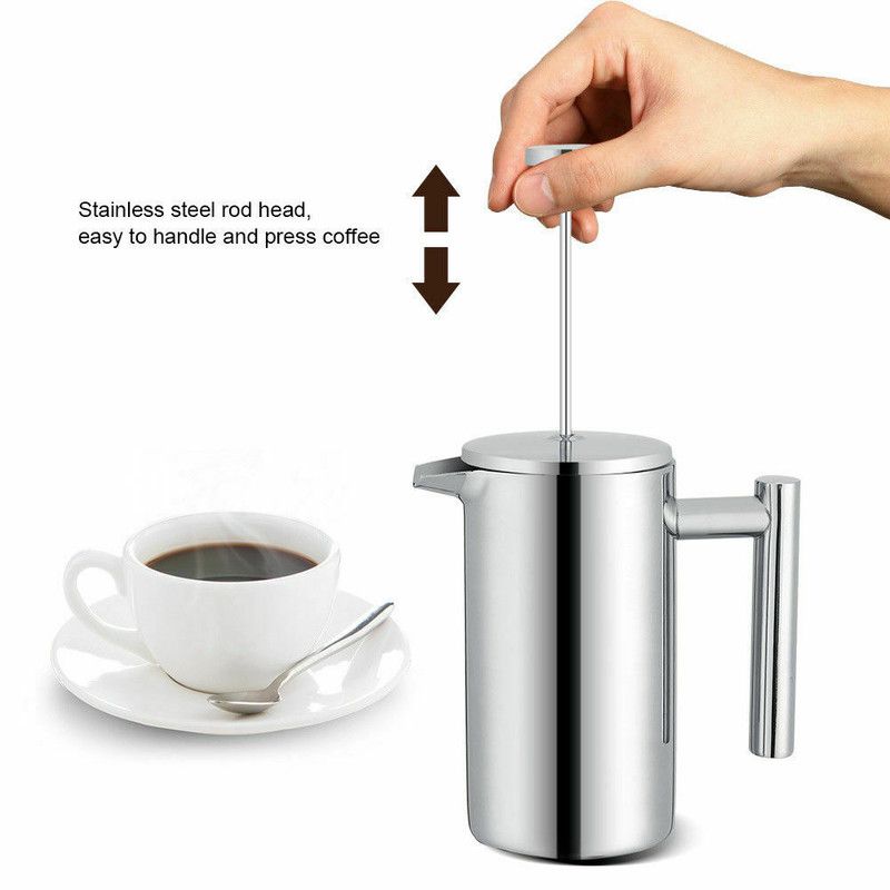 Silver French Press Coffee Maker 1000ml with Coffee Bean Can + Extra Filter view 4