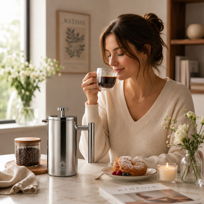 Silver French Press Coffee Maker 1000ml with Coffee Bean Can + Extra Filter view 5