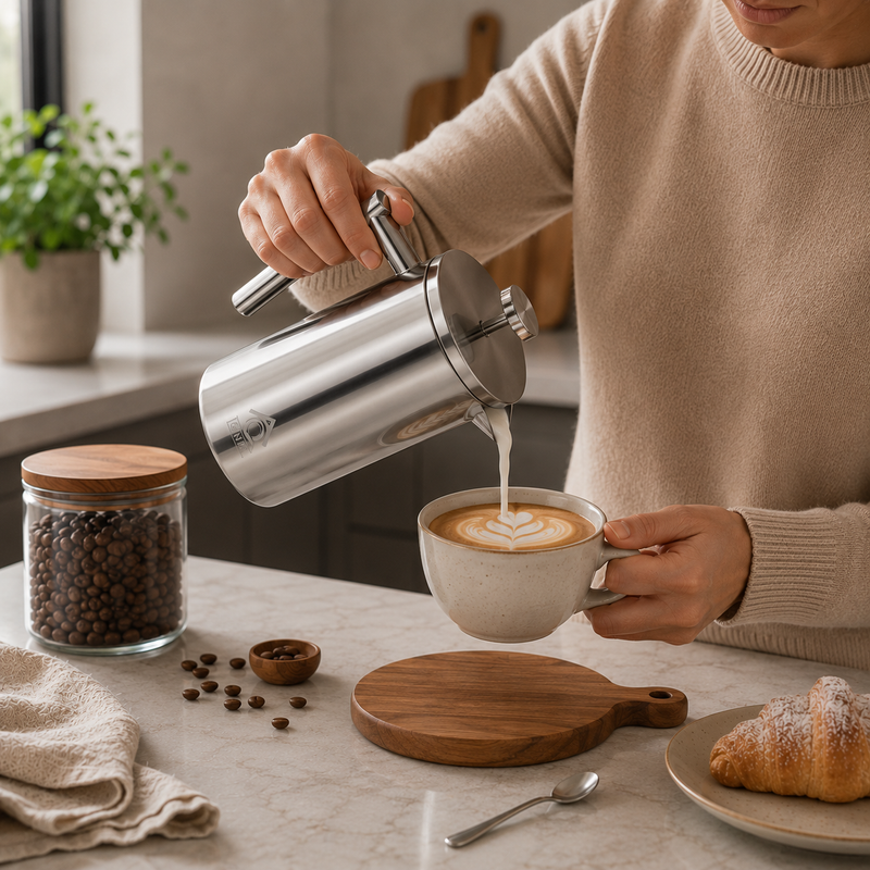 Silver French Press Coffee Maker 1000ml with Coffee Bean Can + Extra Filter view 7