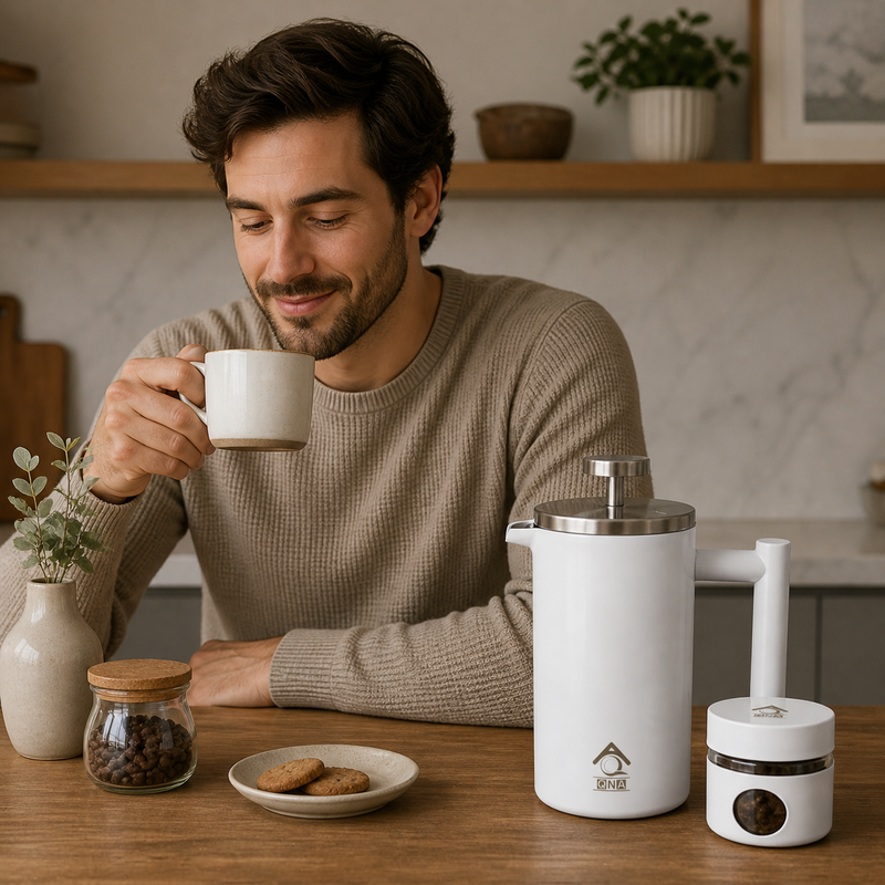 White French Press Coffee Maker 1000ml with Coffee Bean Can + Extra Filter view 4