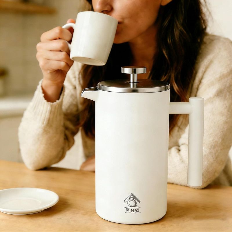 White French Press Coffee Maker 1000ml with Coffee Bean Can + Extra Filter view 6