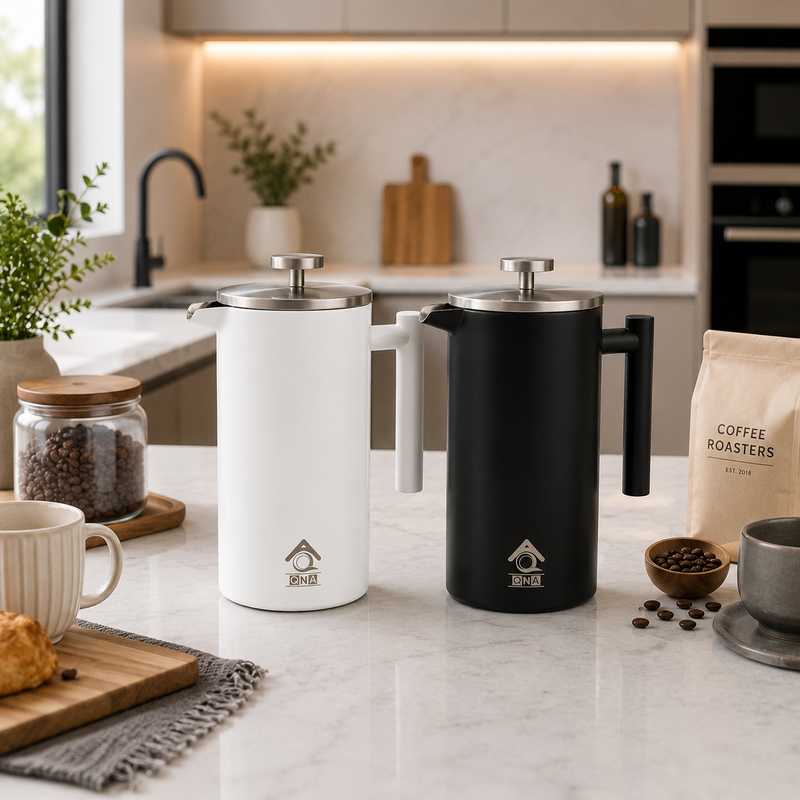 White French Press Coffee Maker 1000ml with Coffee Bean Can + Extra Filter view 8