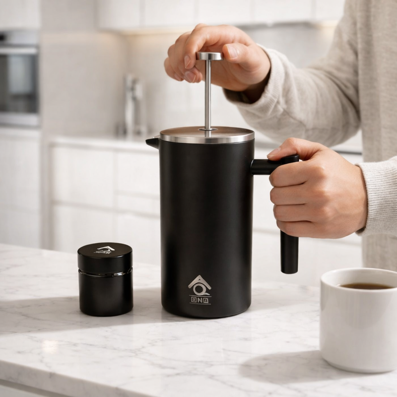 Black French Press Coffee Maker 350ml with Coffee Bean Can + Extra Filter Gift Set view 2