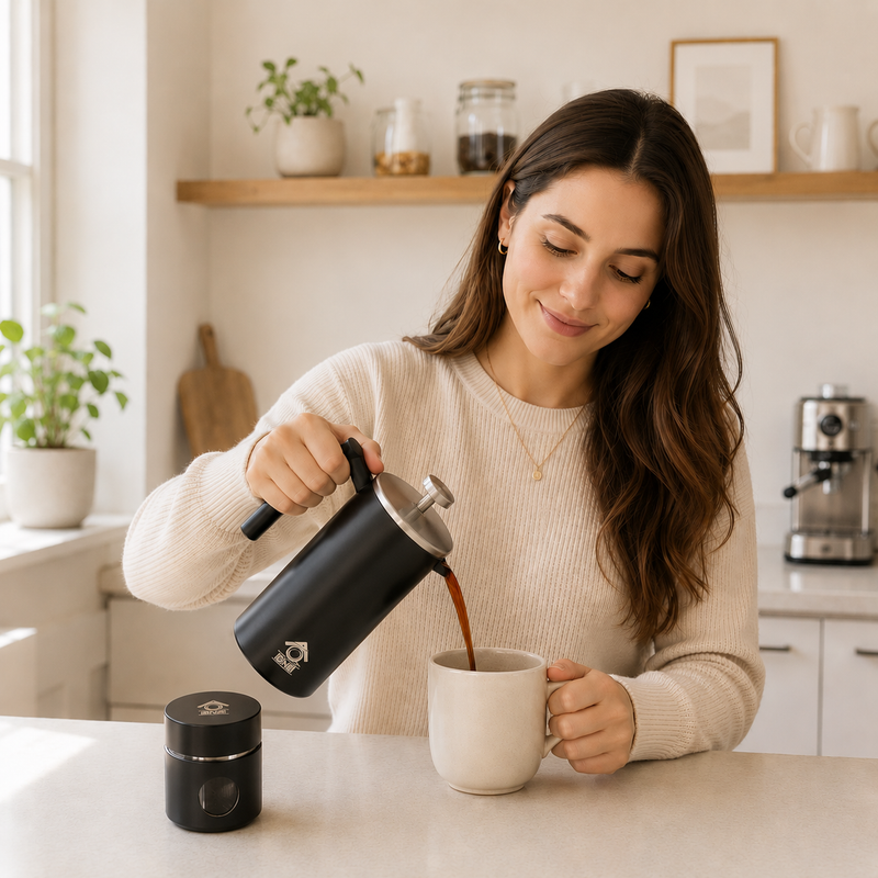 Black French Press Coffee Maker 350ml with Coffee Bean Can + Extra Filter Gift Set view 5