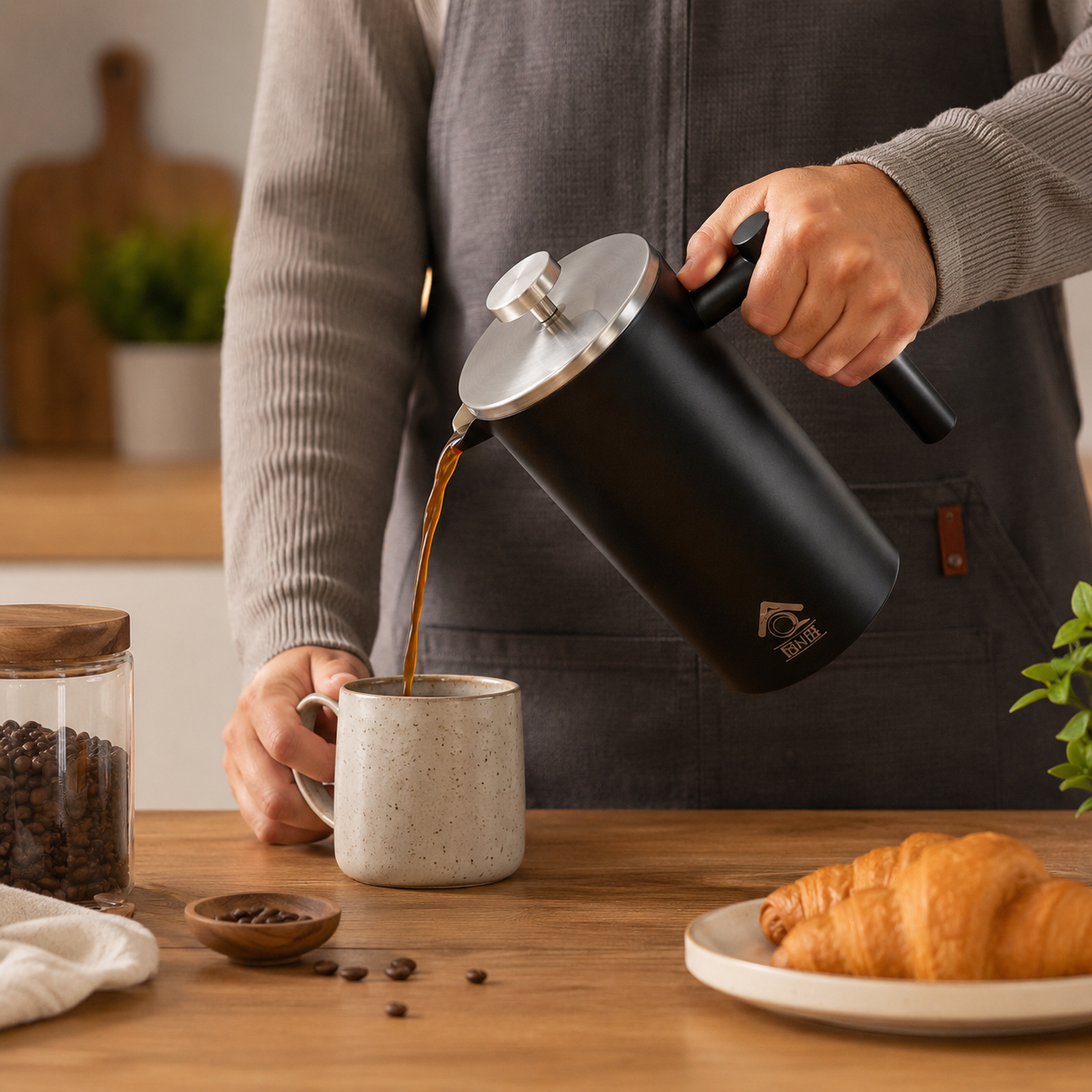 Black French Press Coffee Maker Plunger 1000ml view 3