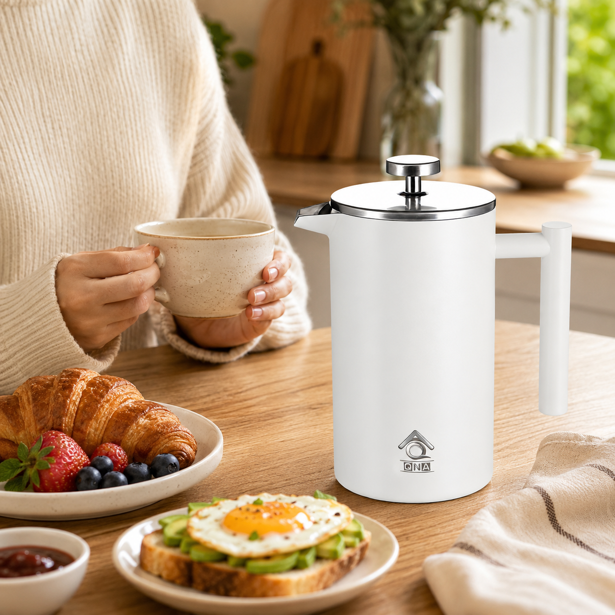White French Press Coffee Maker Plunger 1000ml view 3