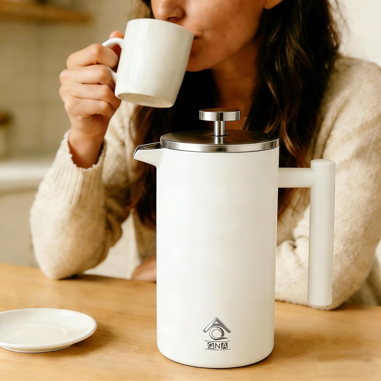 White French Press Coffee Maker Plunger 1000ml view 5