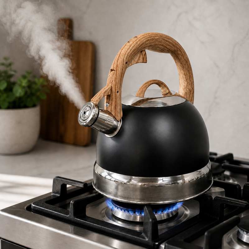 2.9L Whistling Kettle Stainless Steel Foldable Handle Camping Home Office Black view 2
