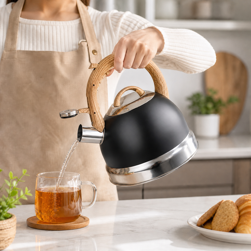 2.9L Whistling Kettle Stainless Steel Foldable Handle Camping Home Office Black view 3