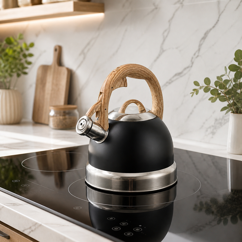 2.9L Whistling Kettle Stainless Steel Foldable Handle Camping Home Office Black view 4