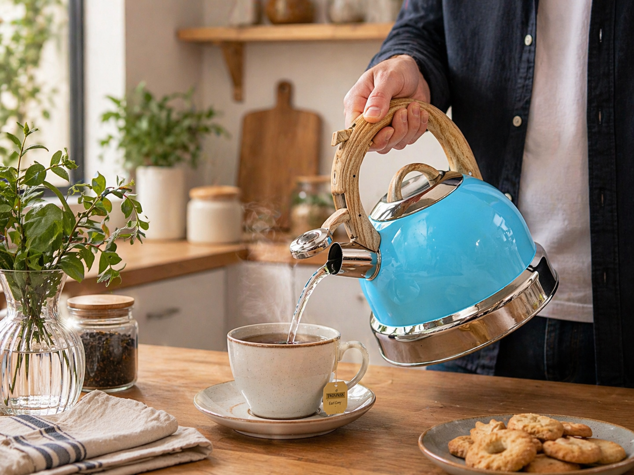 2.9L Whistling Kettle Stainless Steel Foldable Handle Camping Home Office Blue view 2