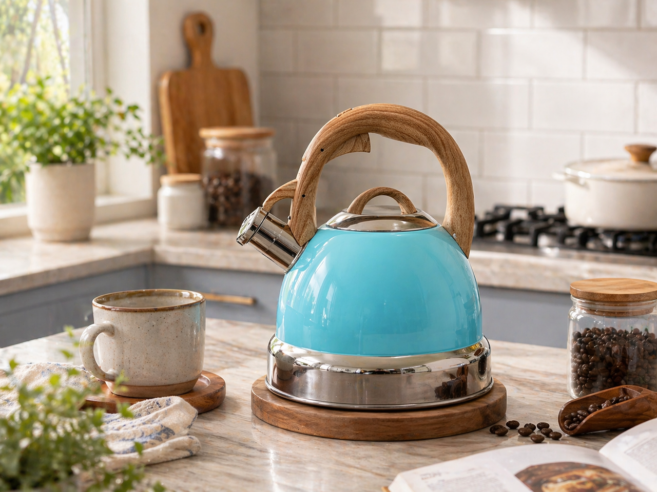 2.9L Whistling Kettle Stainless Steel Foldable Handle Camping Home Office Blue view 3