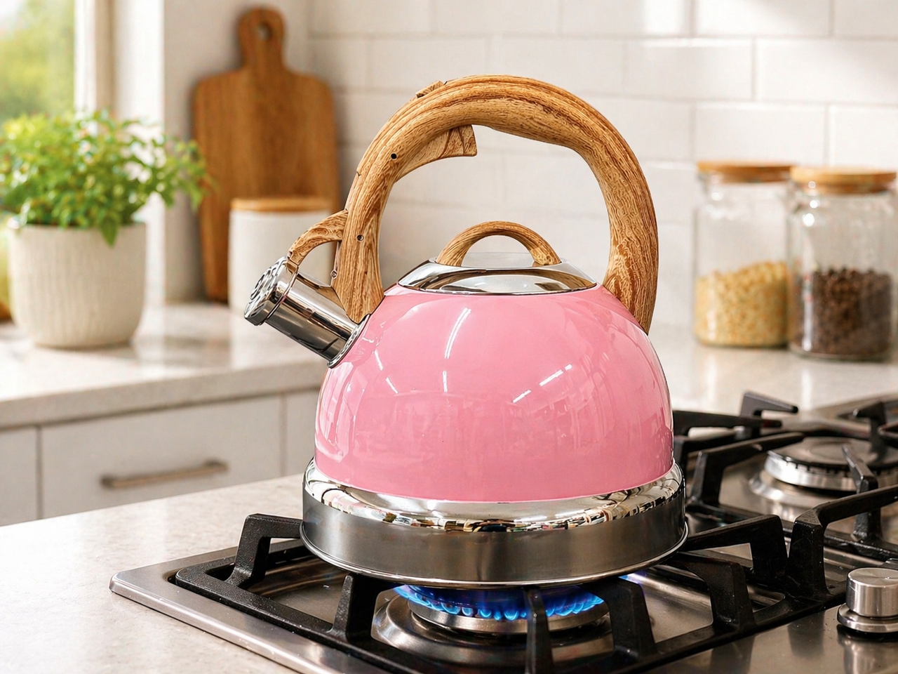 2.9L Whistling Kettle Stainless Steel Foldable Handle Camping Home Office Pink view 2