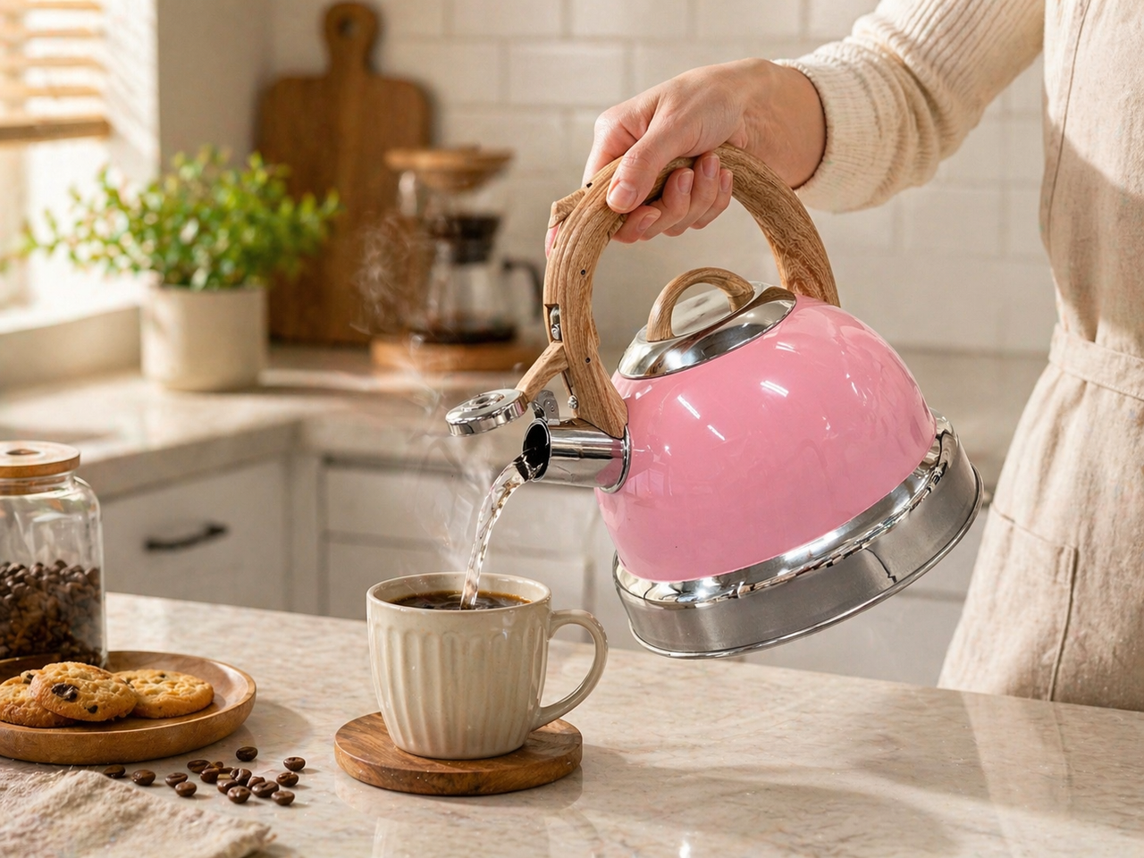 2.9L Whistling Kettle Stainless Steel Foldable Handle Camping Home Office Pink view 3