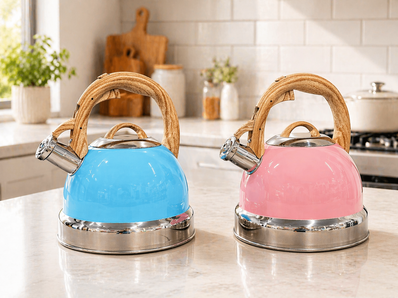 2.9L Whistling Kettle Stainless Steel Foldable Handle Camping Home Office Pink view 4