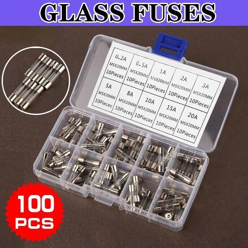 100Pcs Fast-Blow Glass Tube Fuses 5 x 20mm Quick Blow Assortment Kit