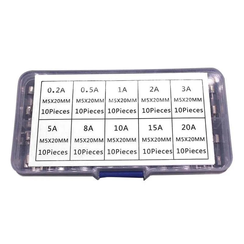 100Pcs Fast-Blow Glass Tube Fuses 5 x 20mm Quick Blow Assortment Kit view 2
