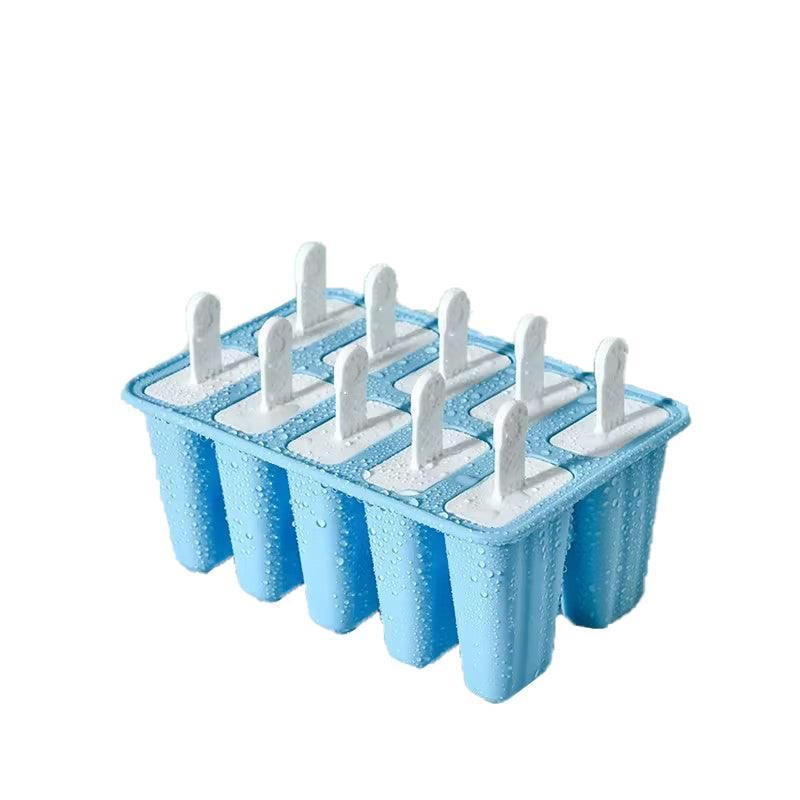 Silicone Ice Cream Mould Block Frozen Molds Icy Pole Jelly Popsicle - Blue-10Grid
