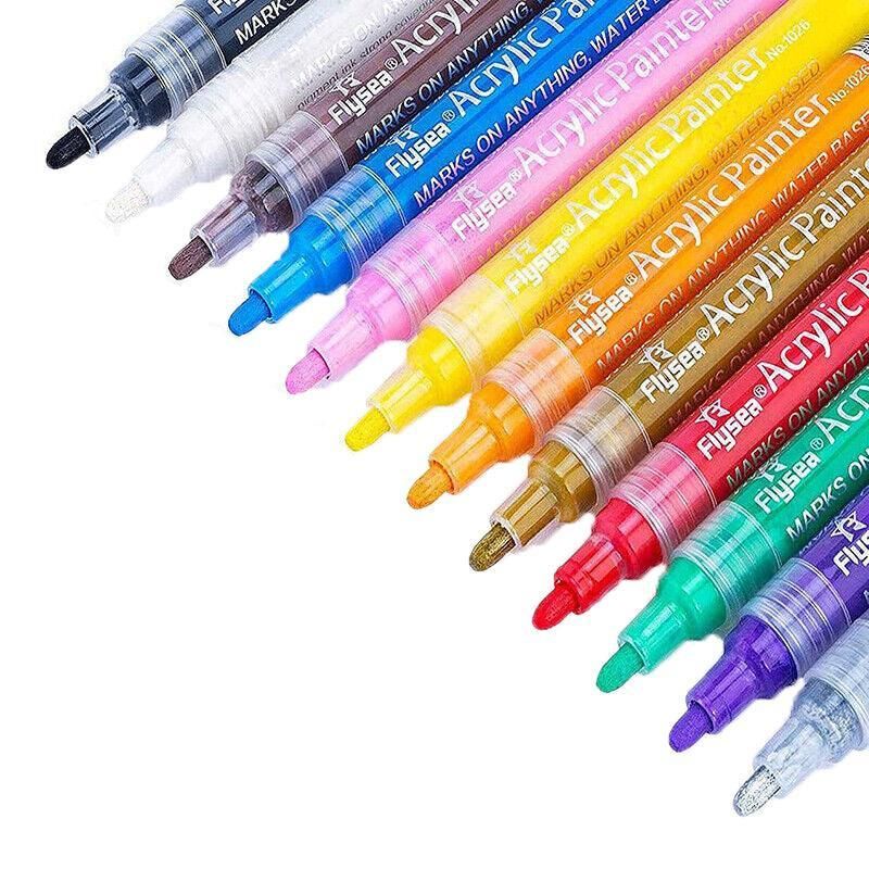 Flysea 12-80 Colours Acrylic Paint Pens Painting Stone Ceramic Glass