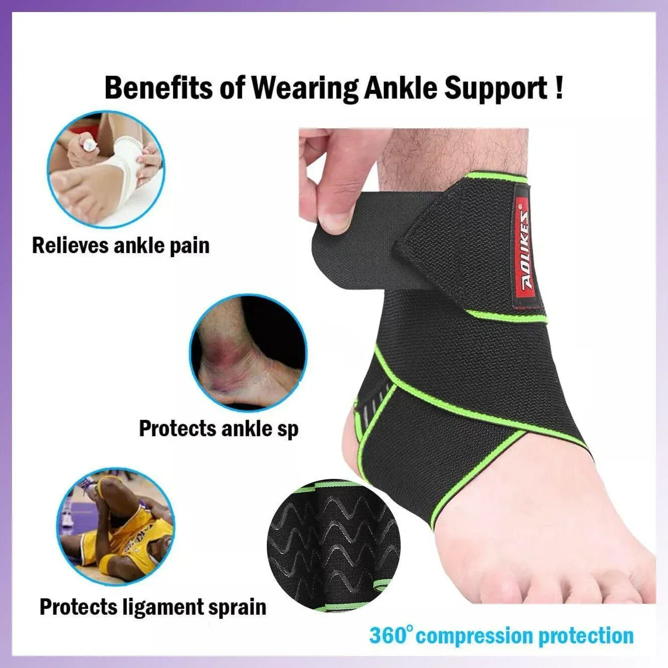 Aolikes Ankle Brace Support Compression Elastic Foot Wrap Protector Sport Au view 8