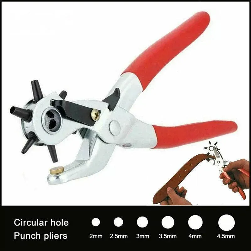 Rotating Leather Hole Punch Plier 2-4.5mm 6 Size for Belt Strap Card Craft