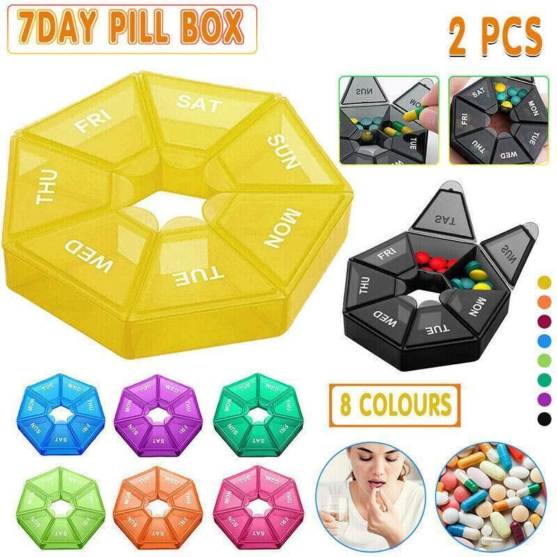 Weekly Pill Organiser 7 Day Medicine Box Tablet Case Dispenser 2 Pack - Army Green view 2