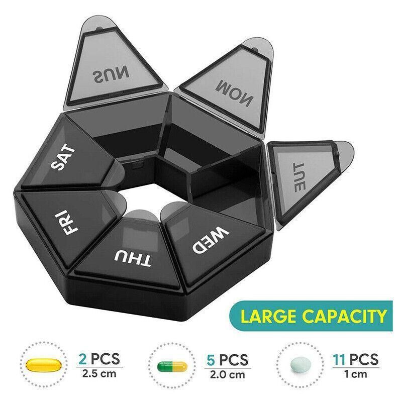 Weekly Pill Organiser 7 Day Medicine Box Tablet Case Dispenser 2 Pack - Army Green view 4