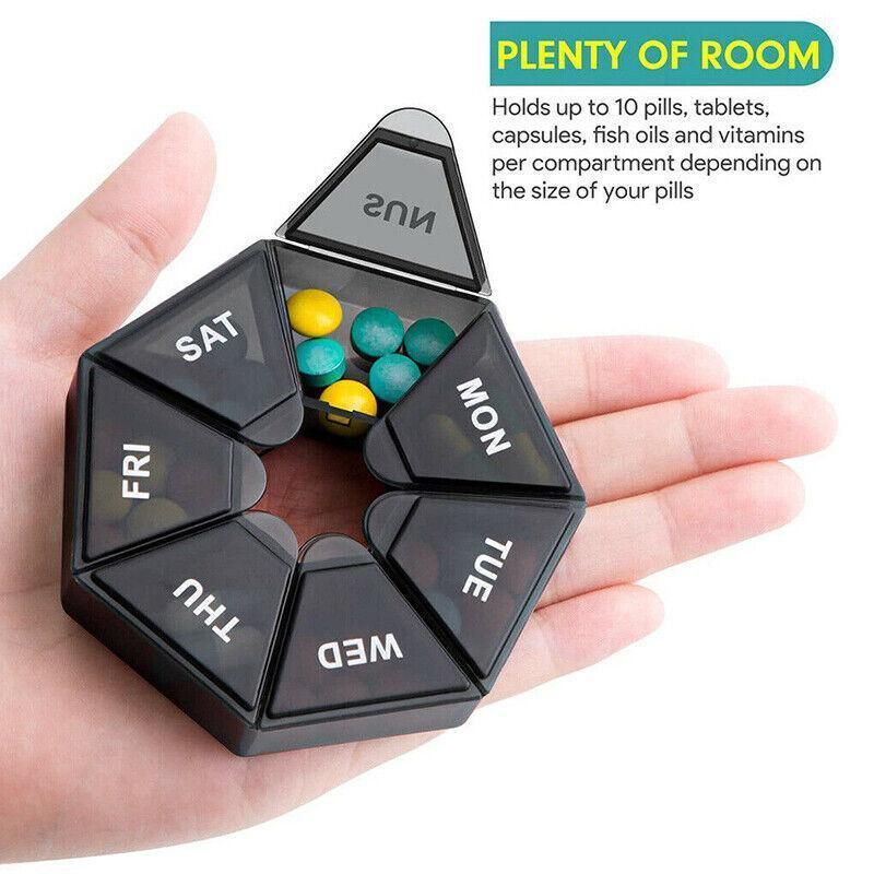Weekly Pill Organiser 7 Day Medicine Box Tablet Case Dispenser 2 Pack - Army Green view 10