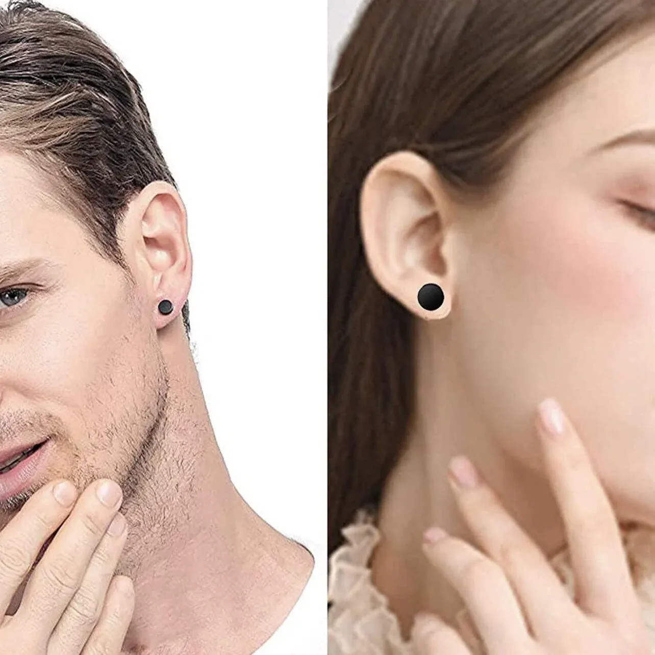 Pair Black Flat Round Barbell Plug Stud Earrings Stainless Steel Mens Gym view 3