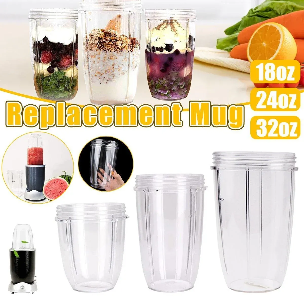 Blender Cups 32OZ 24OZ 18OZ Replacement Accessories Juicer Ice Crushing Blades view 2