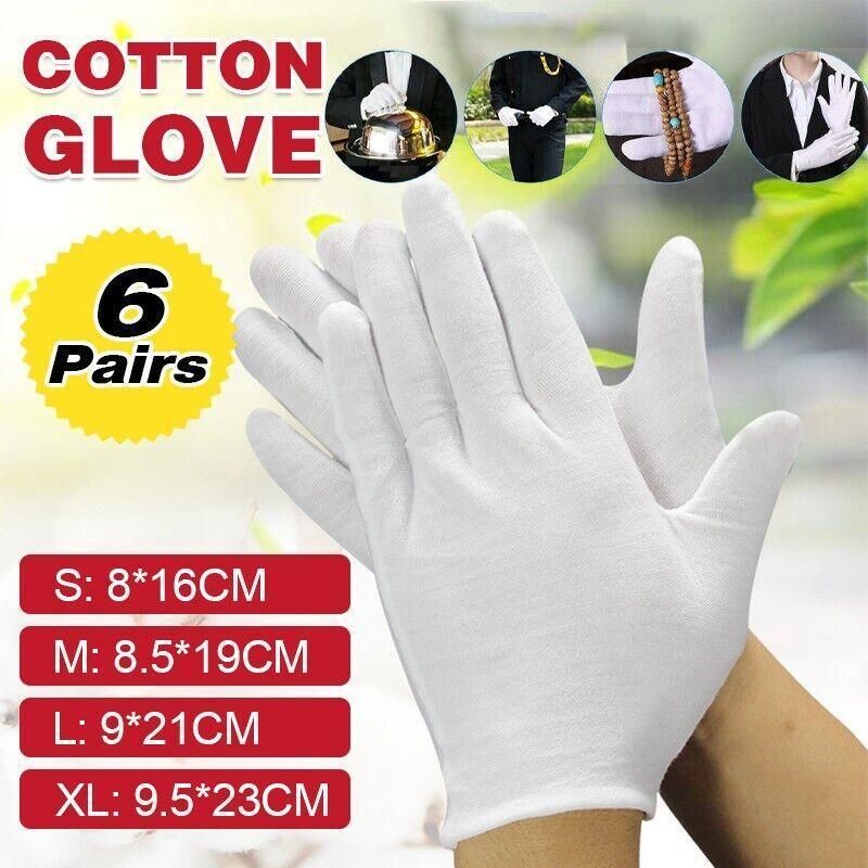 6 Pairs Handling Work Hands Protector Soft Costume Jewellery Cotton White view 2