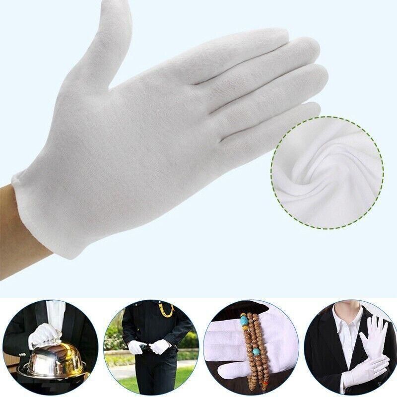 6 Pairs Handling Work Hands Protector Soft Costume Jewellery Cotton White view 4