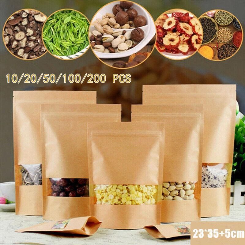 10-200x 23*35+5cm Stand Up Bag Kraft Paper Seal Packaging Window Zip Lock view 2