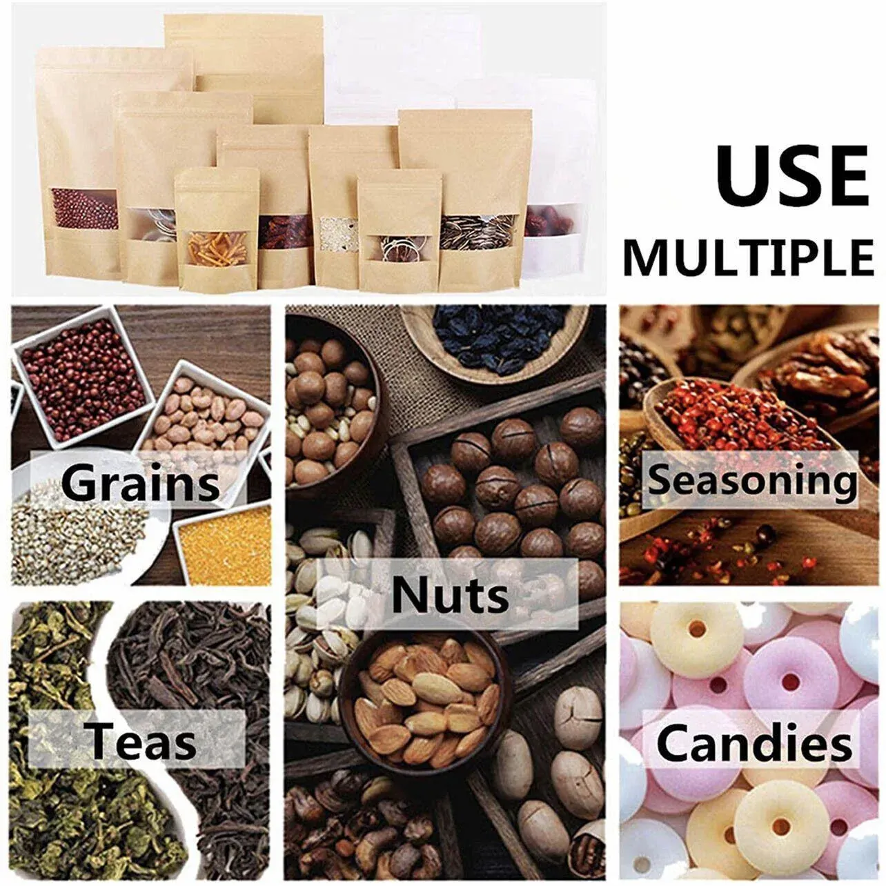 10-200x 23*35+5cm Stand Up Bag Kraft Paper Seal Packaging Window Zip Lock view 6