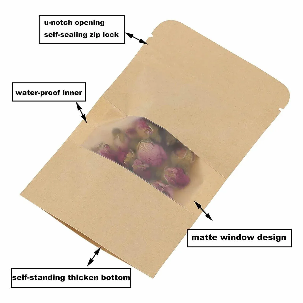 10-200x 23*35+5cm Stand Up Bag Kraft Paper Seal Packaging Window Zip Lock view 7