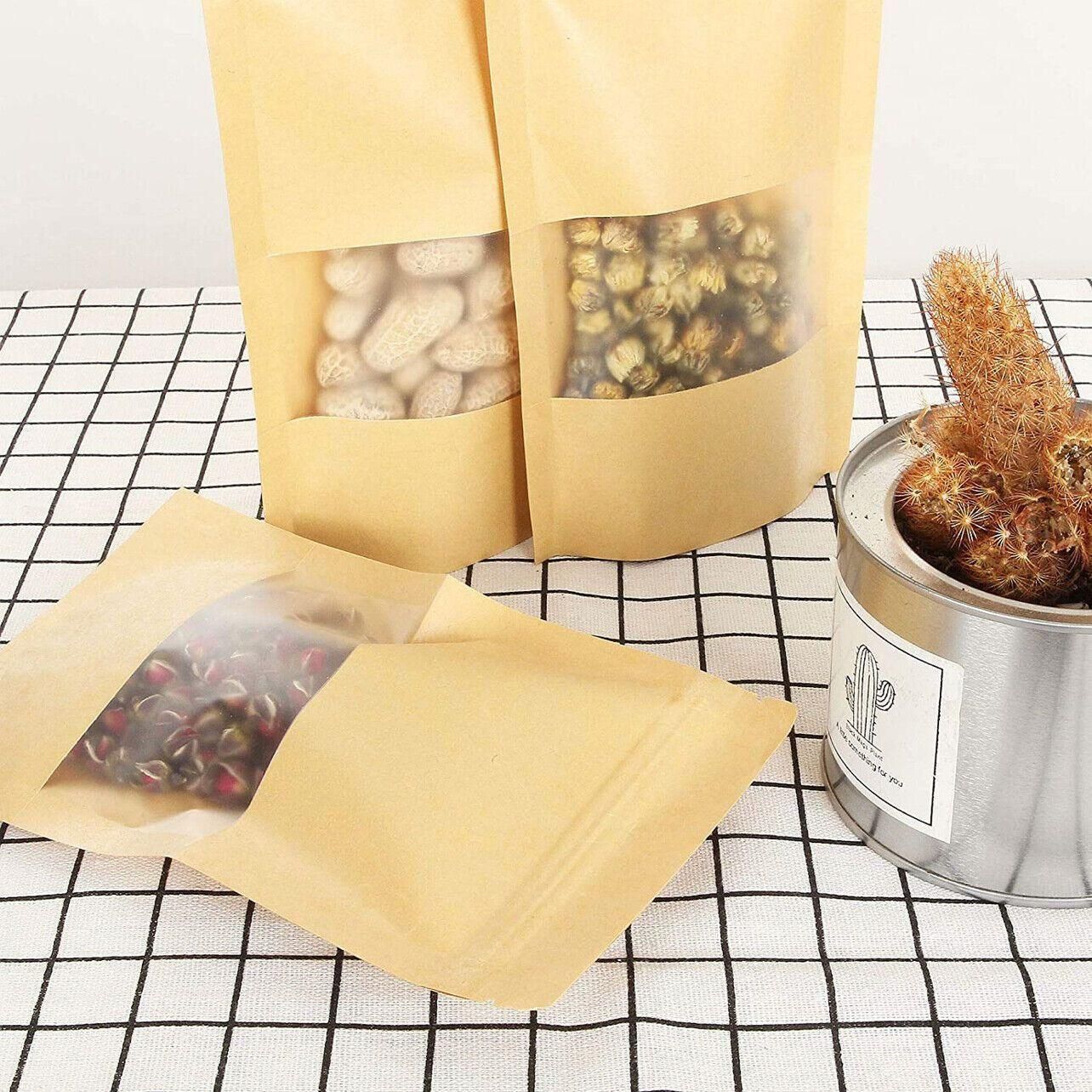10-200x 23*35+5cm Stand Up Bag Kraft Paper Seal Packaging Window Zip Lock view 10