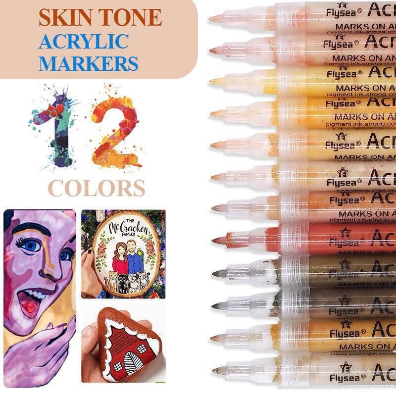 12 Colours Acrylic Paint Pens Markers Skin Tone — image 1