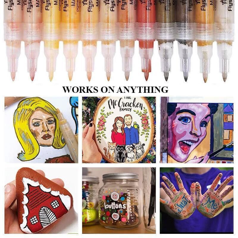 12 Colours Acrylic Paint Pens Markers Skin Tone view 7