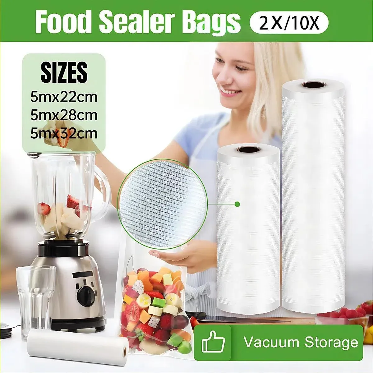 1-10x Commercial Heat-Resistant Vacuum Sealer Rolls for Food Storage - 2 Rolls view 14